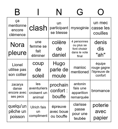 koh lanta 3 Bingo Card