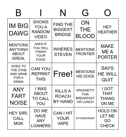 BIG DOG BINGO Card