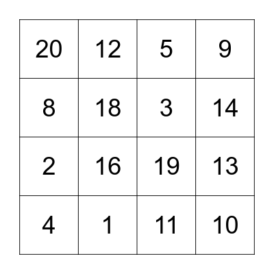 Number Bingo Card