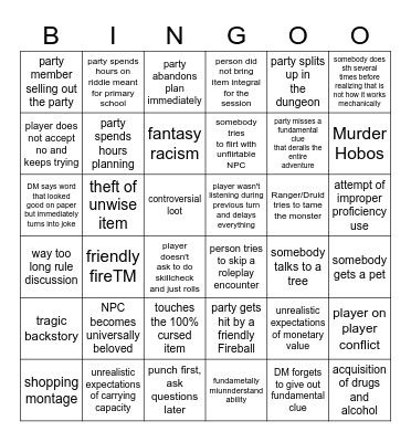 Dungeons and Dragons Bingo Card