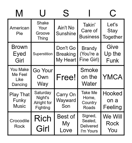 Music Bingo Round #1 - 70s Bingo Card