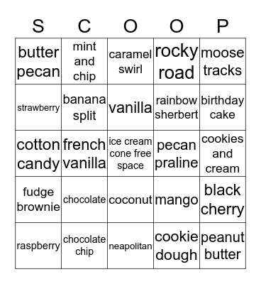 Ice Cream Bingo Card