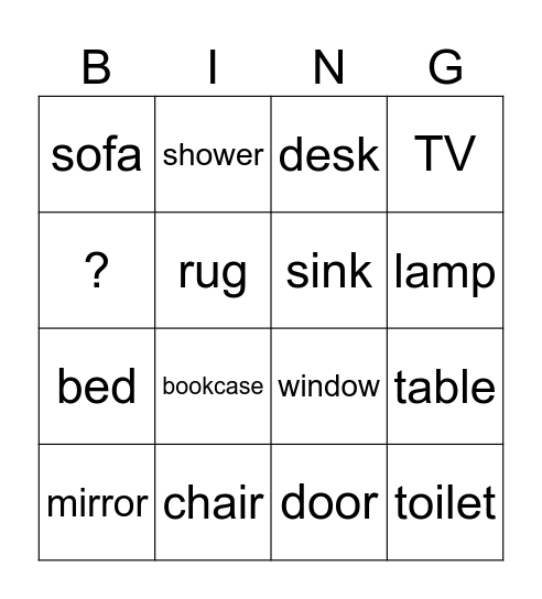 Furniture Bingo Card
