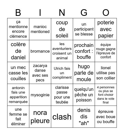 koh lanta 3 Bingo Card