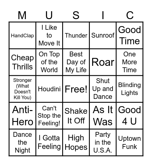 Music Bingo Round #4 - TODAY Bingo Card