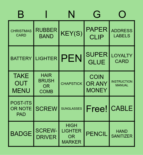 Junk Drawer Bingo Card