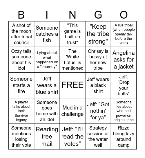 Survivor 50 Episode 3 Bingo Card