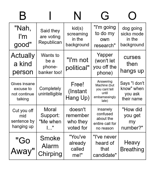 PV Phone Banking Bingo Card