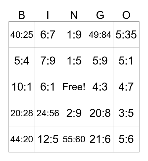 Equivalent Ratios Bingo! Bingo Card