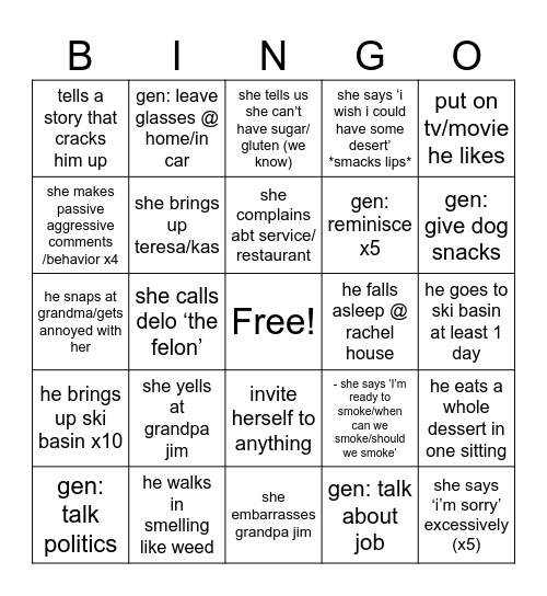 Jim & Jaymie Bingo Card