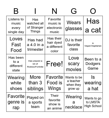 DJ Bingo Card
