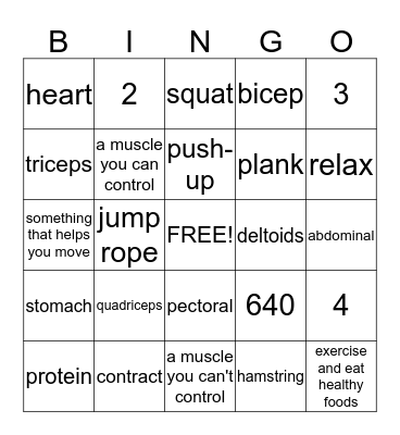 Muscle Bingo Card