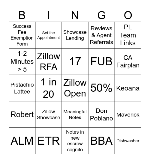 PL Bingo Card