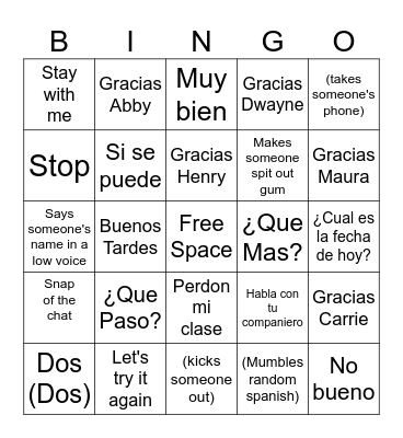 Spanish Bingo Card