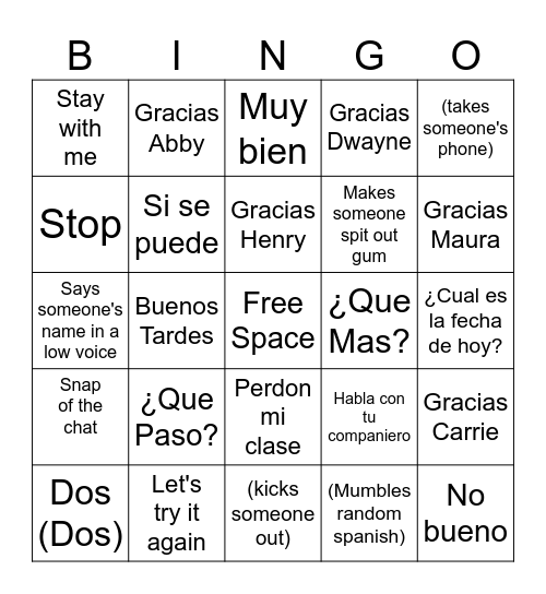 Spanish Bingo Card