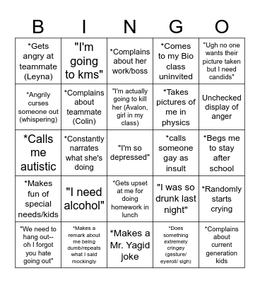 girl bingo Card