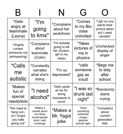 girl bingo Card