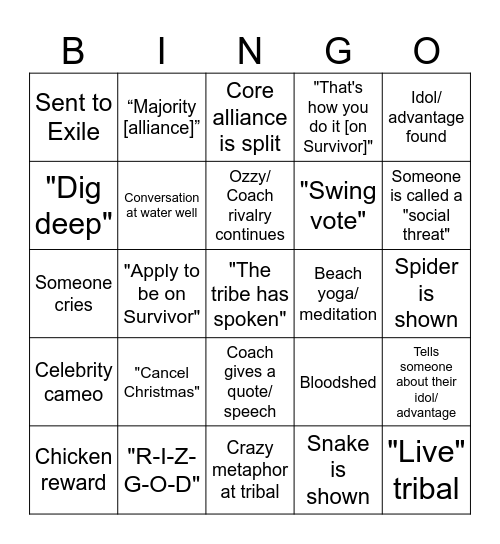 Survivor 50 EP 3 Bingo Card