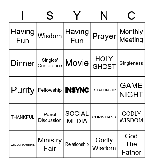 INSYNC Bingo Card
