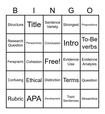Peer Review Bingo Card