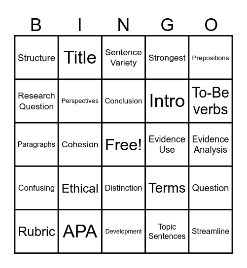 Peer Review Bingo Card