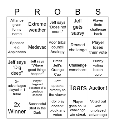 Survivor 50 Bingo Card