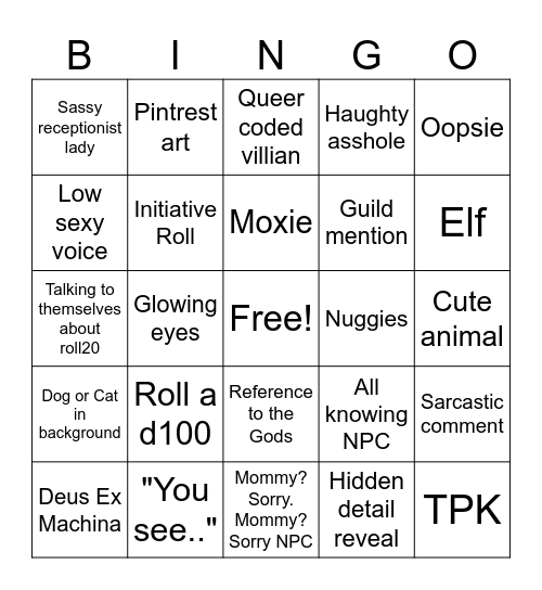 Gwen Dnd Bingo Card