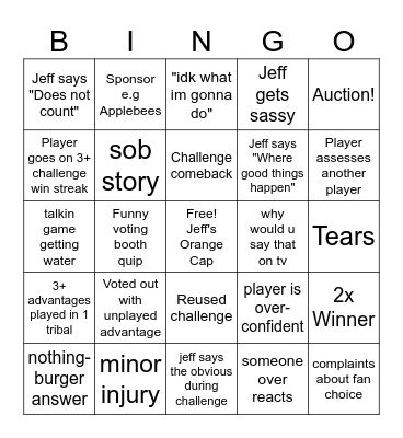Survivor 50 Bingo Card
