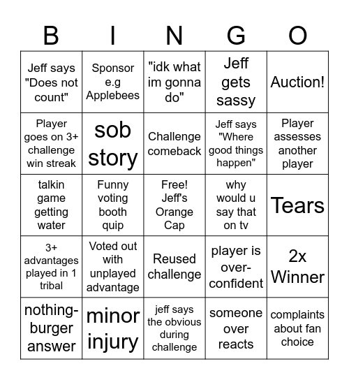 Survivor 50 Bingo Card