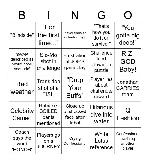 Survivor 50 Episode 3 Bingo Card
