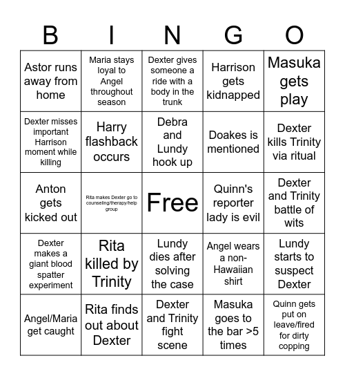 Dexter Season 4 Bingo Card