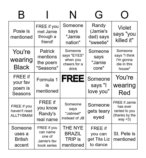 "ALLTYBMIM" Release Party BINGO Card