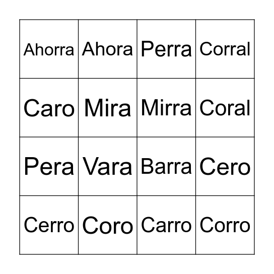 Lotería pares mínimos Bingo Card