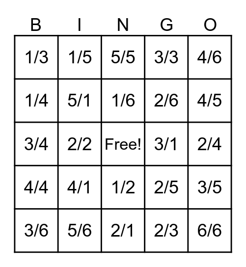 Ratio Dice Bingo1/6 Bingo Card