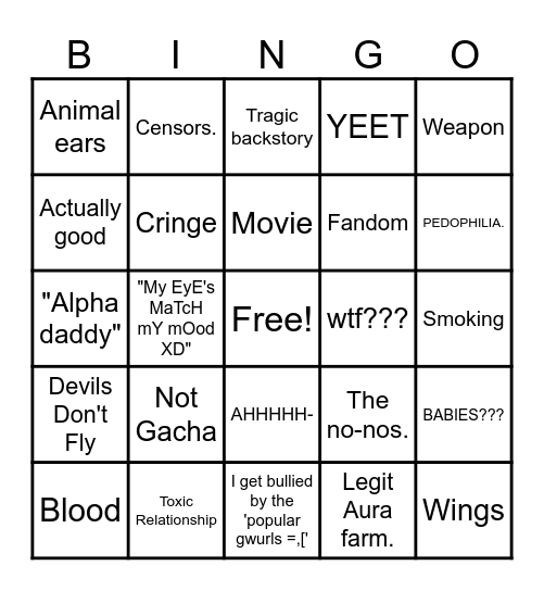 Gacha Tiktoks. Bingo Card
