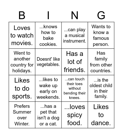 Find Someone Who... Bingo Card
