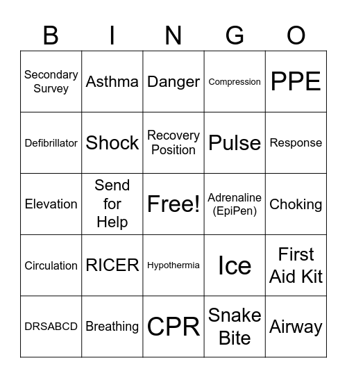 First Aid Bingo Card