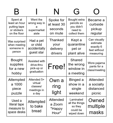 Lockdown-iversary Bingo Card
