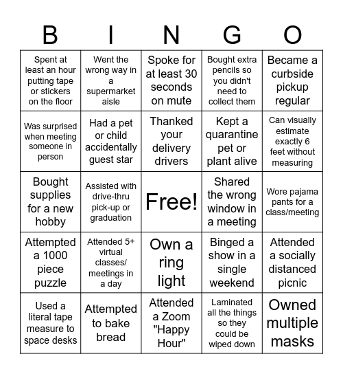 Lockdown-iversary Bingo Card