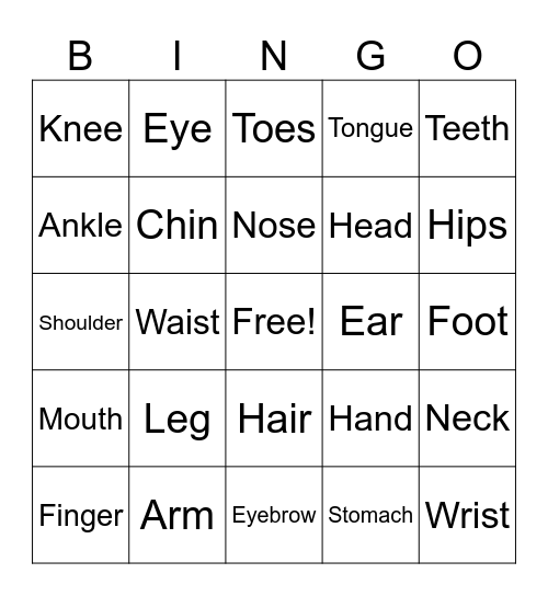 Unit 4 Health (Body Parts) Bingo Card