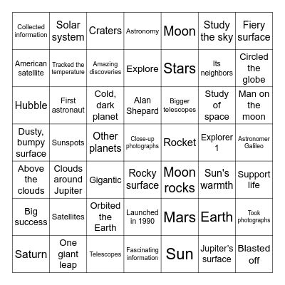 Earth and Its Neighbors Bingo Card