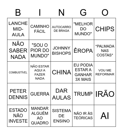 NUNO CARDOSO BINGO Card