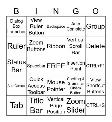 BINGO: Orient to Word Processing Bingo Card