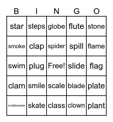 Consonant Blends Bingo Card