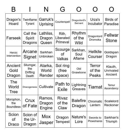 Ur Dragon Bingo Card