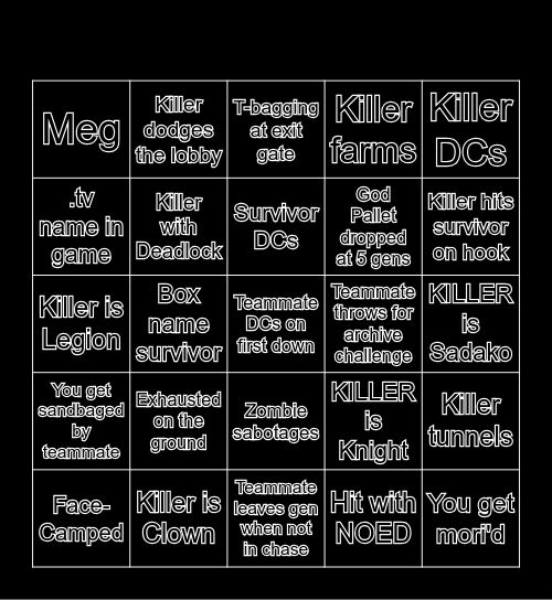 Ultimate DBD Bingo Card