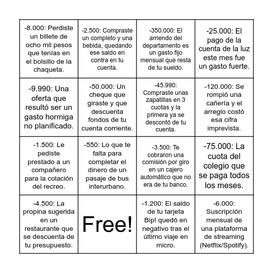 Bingo números enteros Bingo Card