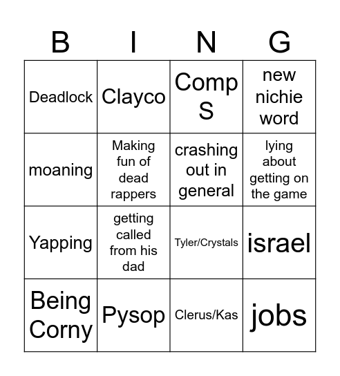 Jeremy Bingo Card