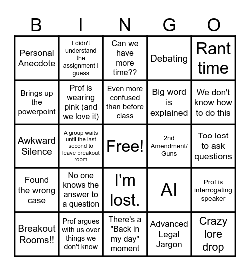 Paralegal Bingo Card