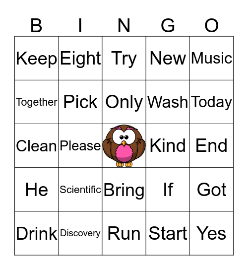 Finding Sight Words Bingo Card